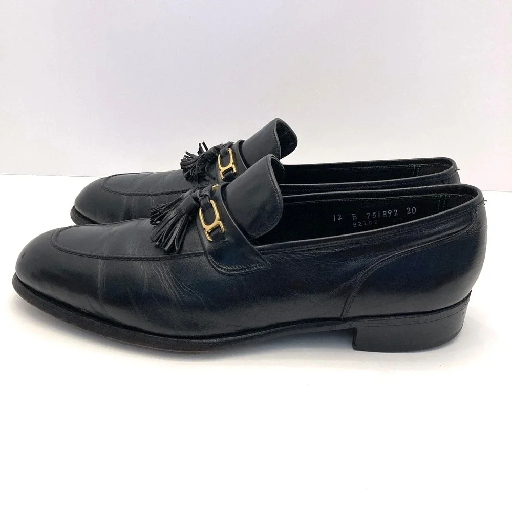 Vtg Florsheim Imperial Tassel Loafers Mens 12 B 92162 Black‎ Leather 80s